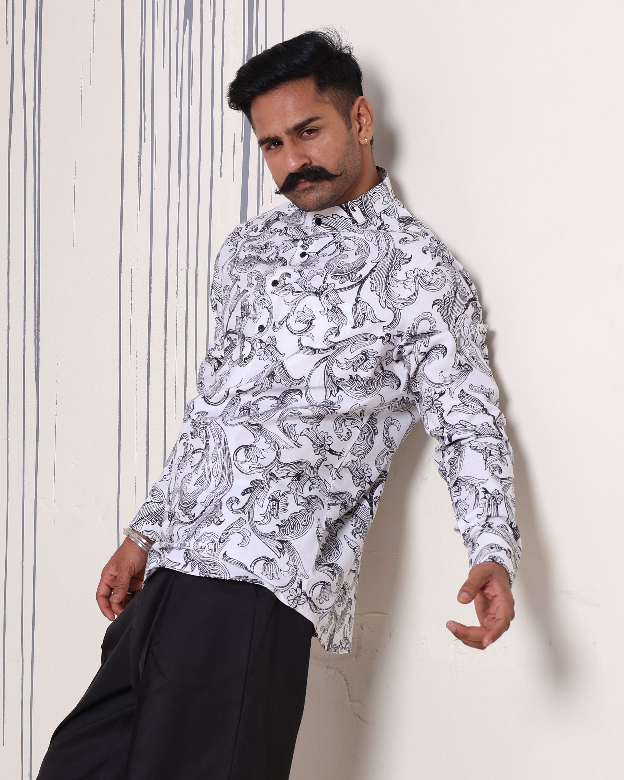 Florentine Scroll Mandarin Collar Shirt - view 3