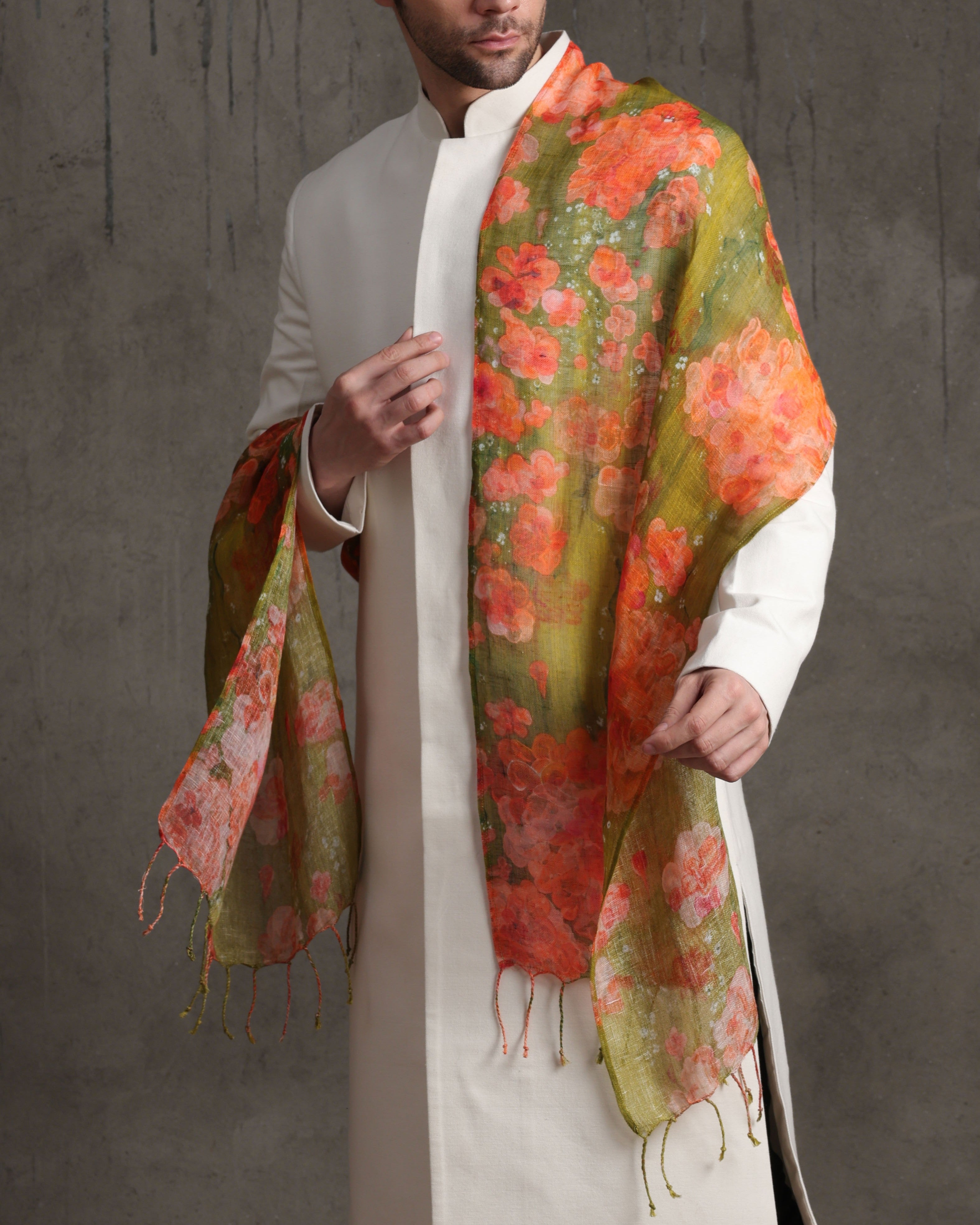 Bougainvillea & Moss Dupatta - view 3