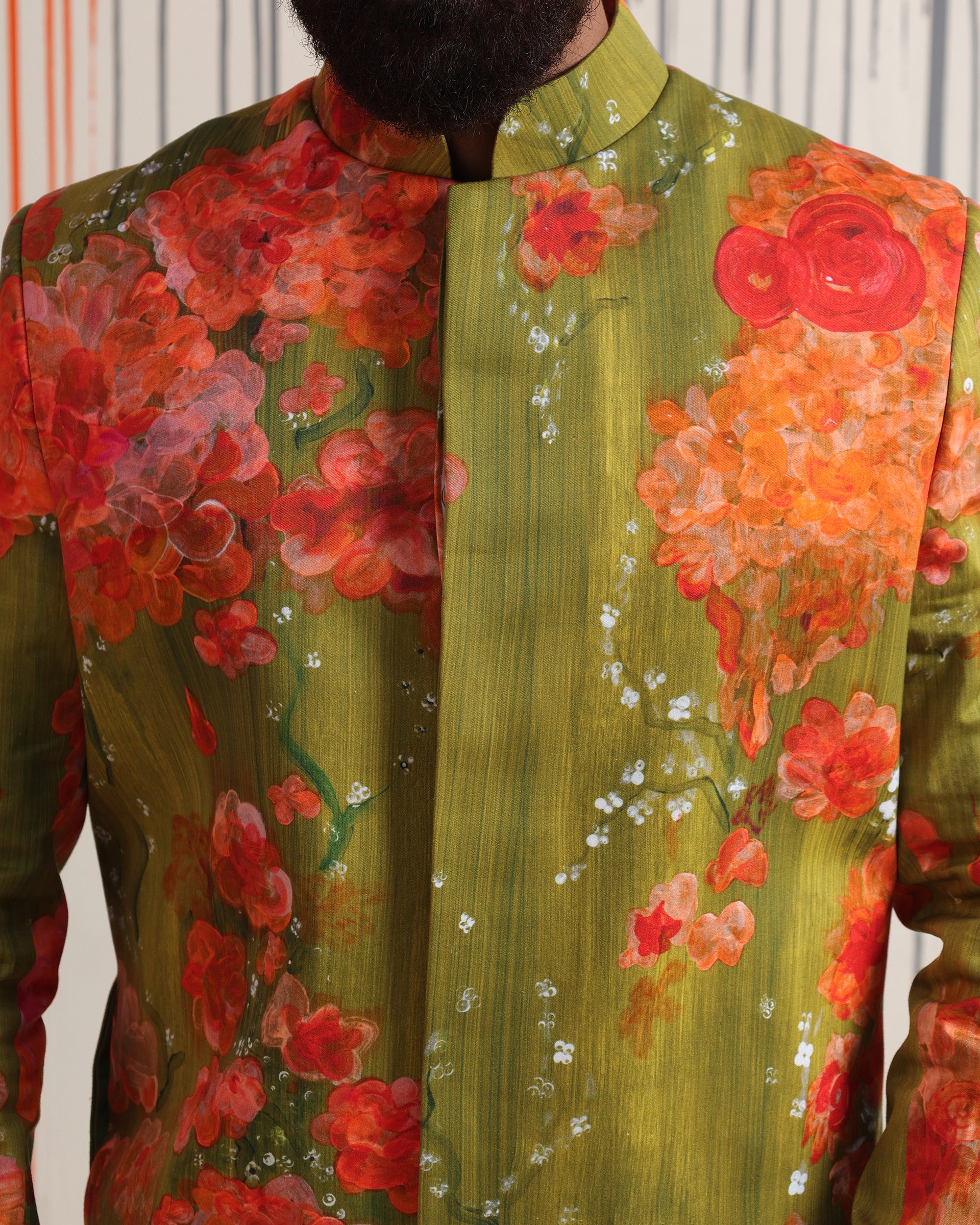 Bougainvillea & Moss Sherwani - view 4