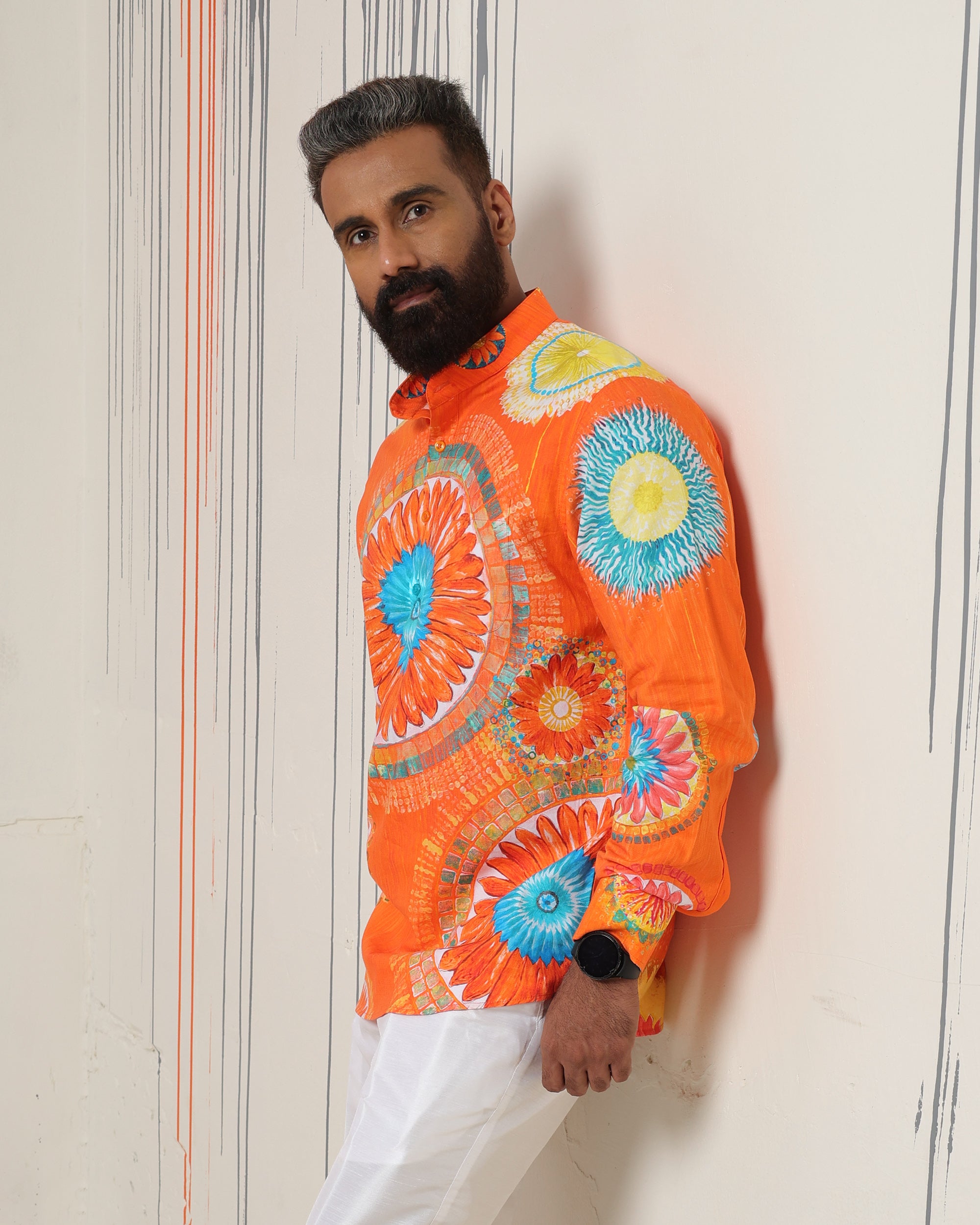 Lotus Mandala Mandarin Collar Shirt - view 3