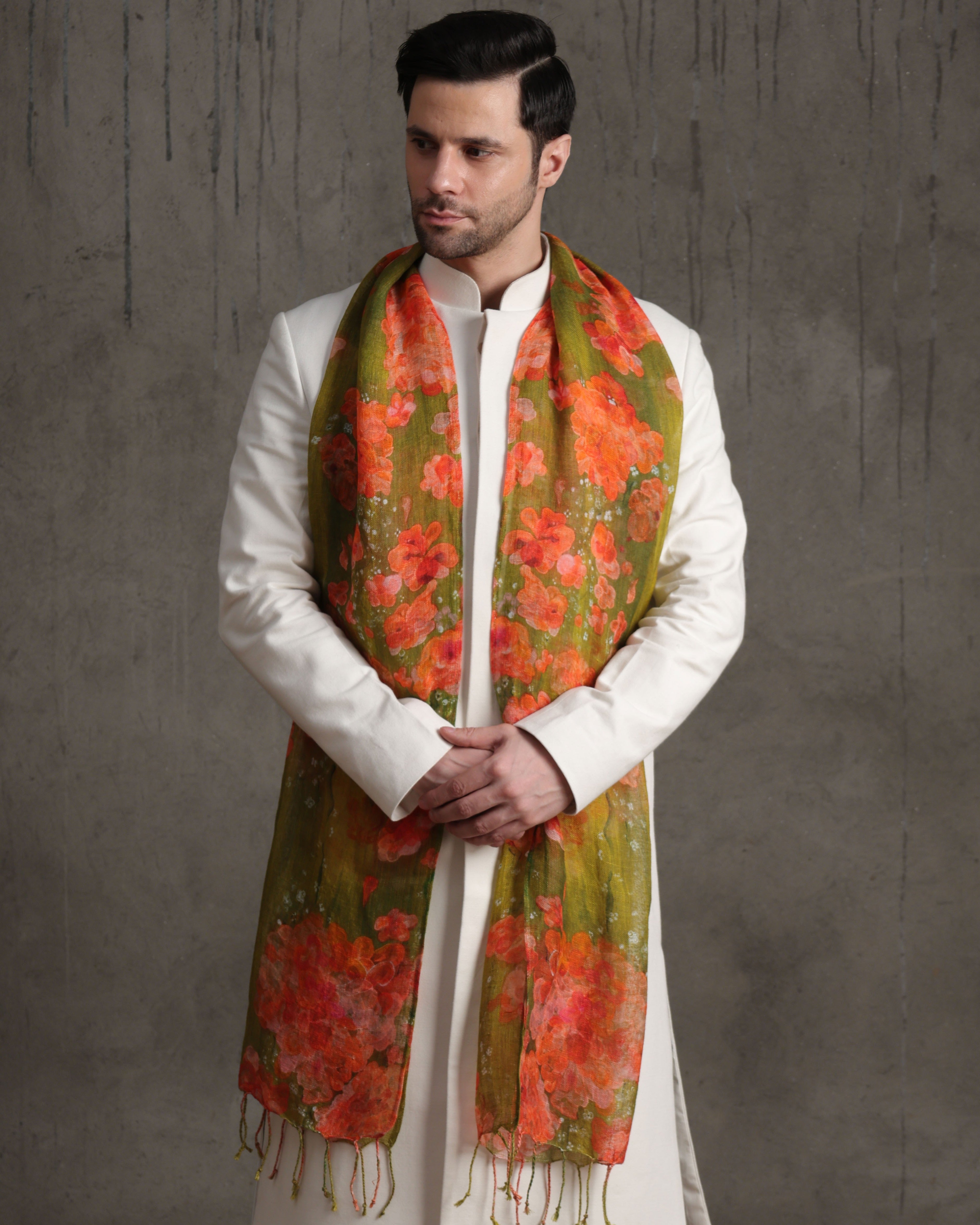 Bougainvillea & Moss Dupatta - view 2