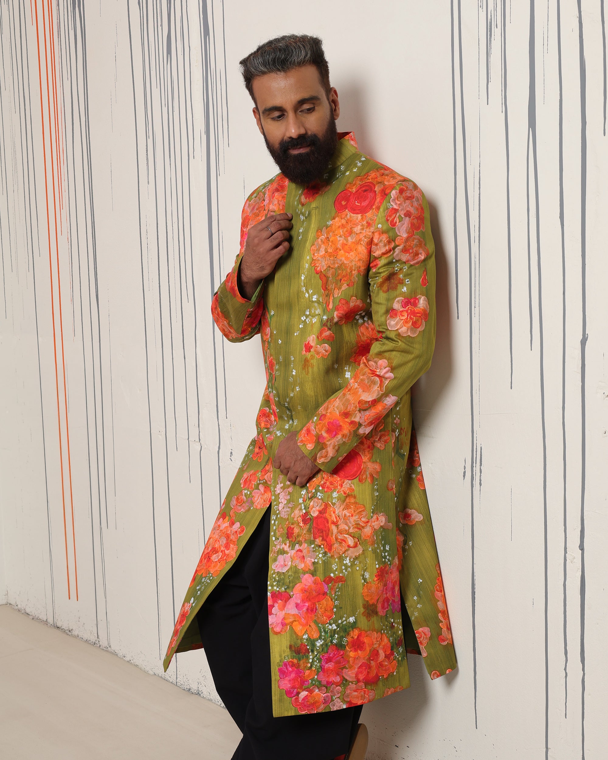 Bougainvillea & Moss Sherwani - view 5