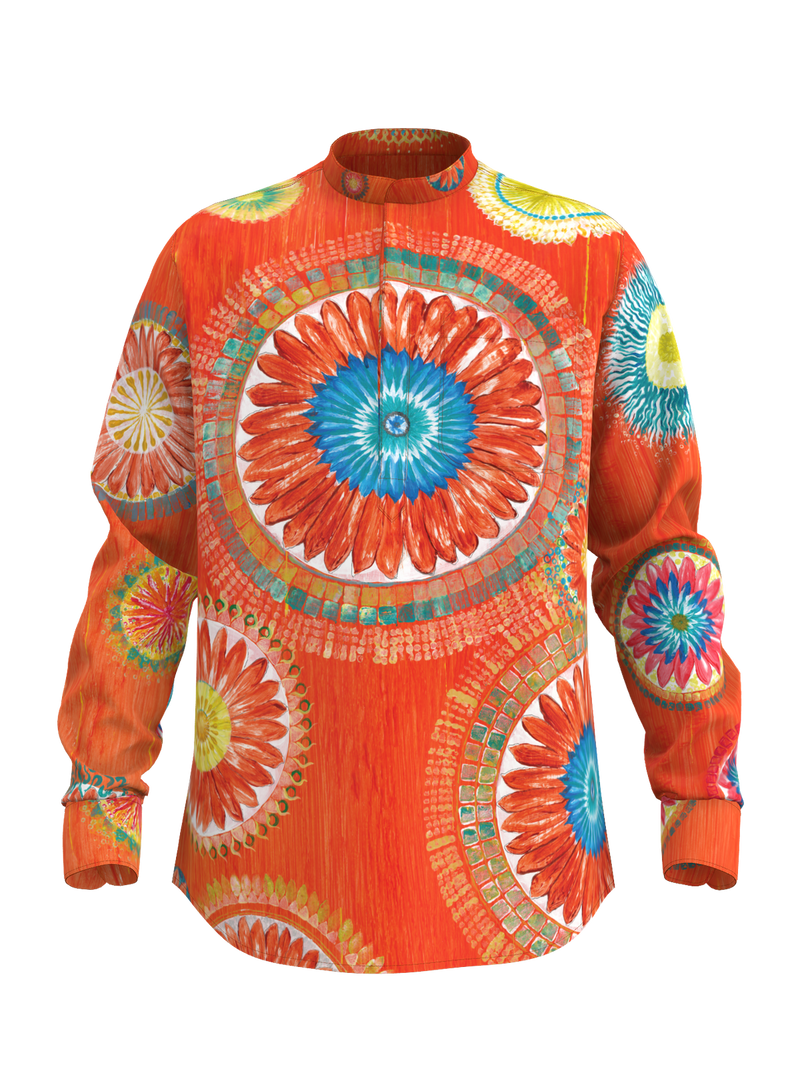 Lotus Mandala Mandarin Collar Shirt