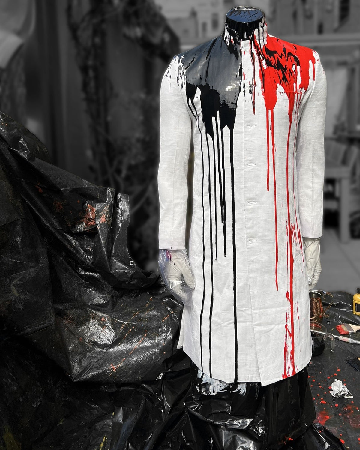 Traces Black White & Red Sherwani