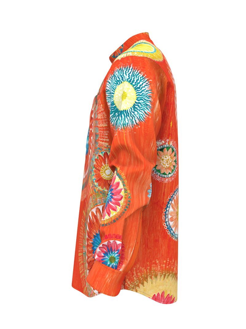 Lotus Mandala Mandarin Collar Shirt