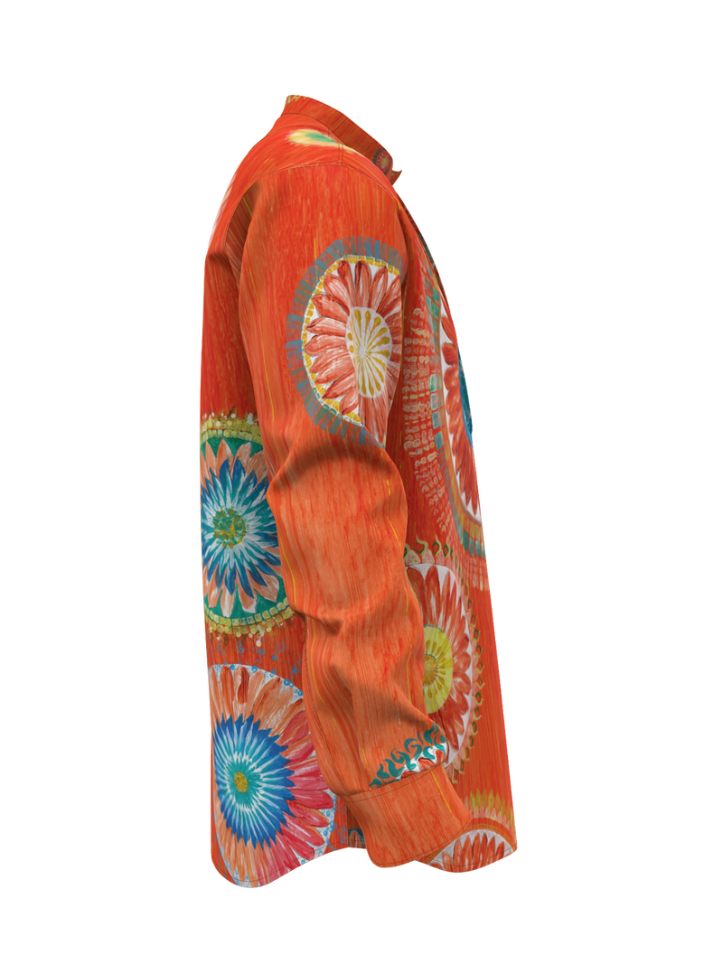 Lotus Mandala Mandarin Collar Shirt