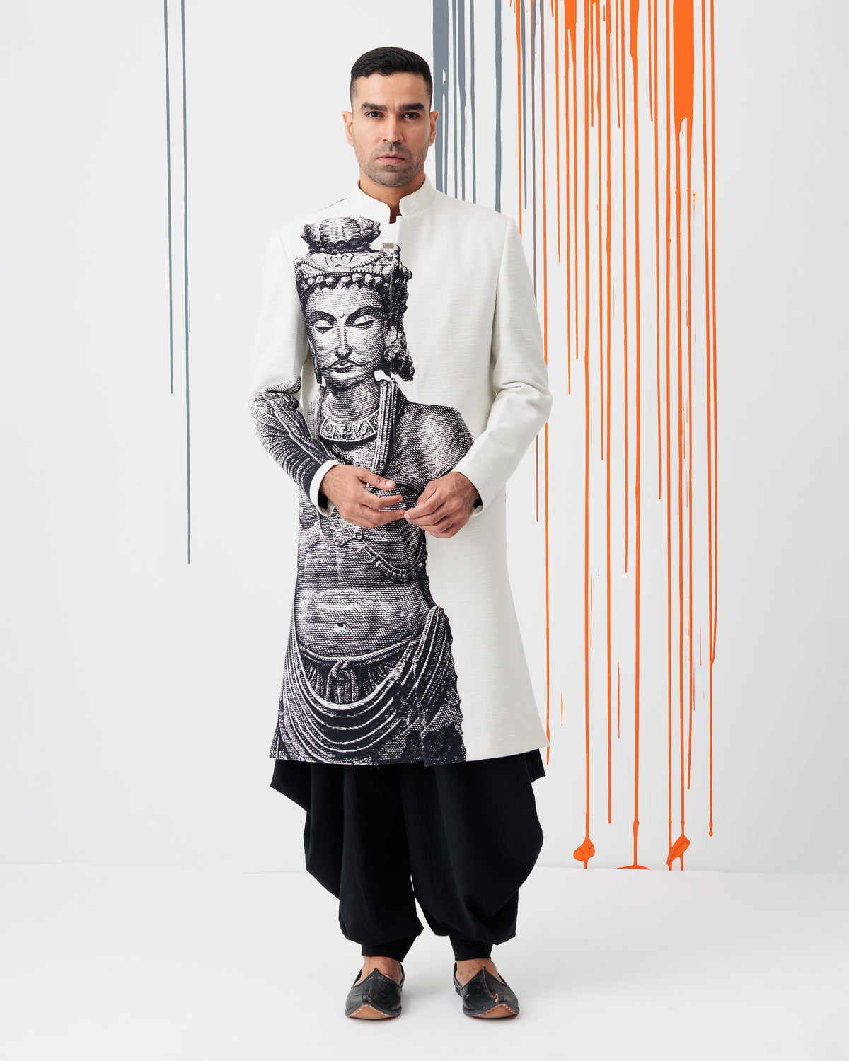 The Bodhisattva Amongst Us Sherwani in Black & White
