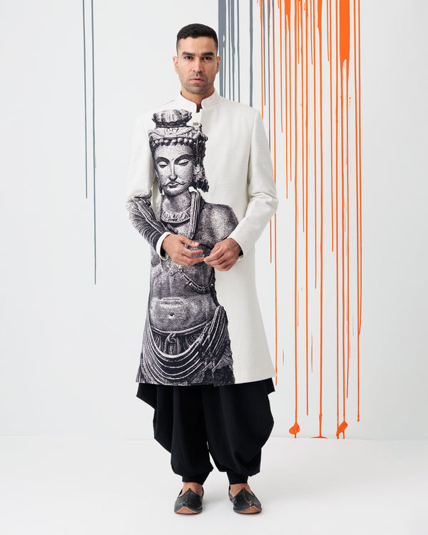 The Bodhisattva Amongst Us Sherwani in Black & White