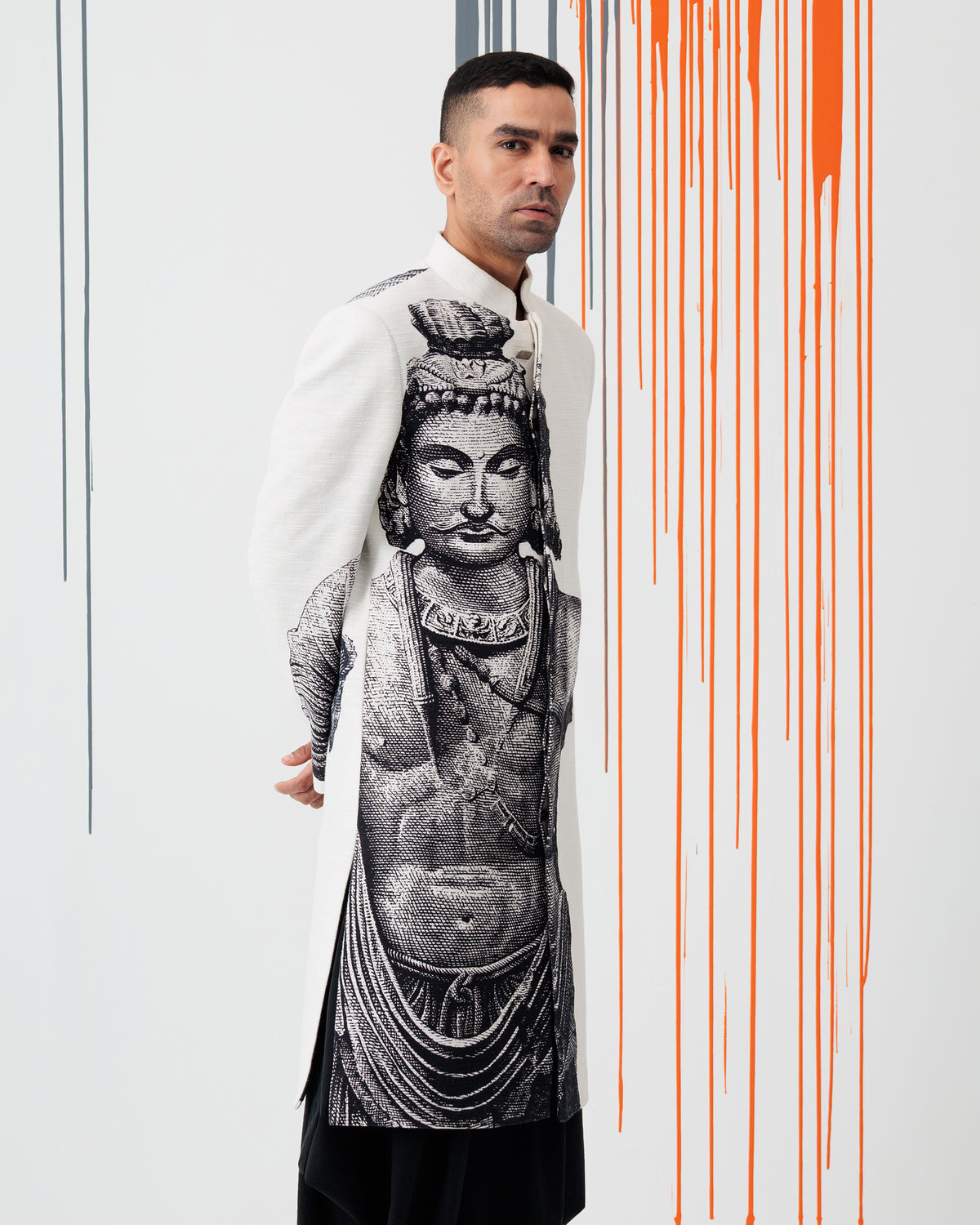 The Bodhisattva Amongst Us Sherwani in Black & White - view 3