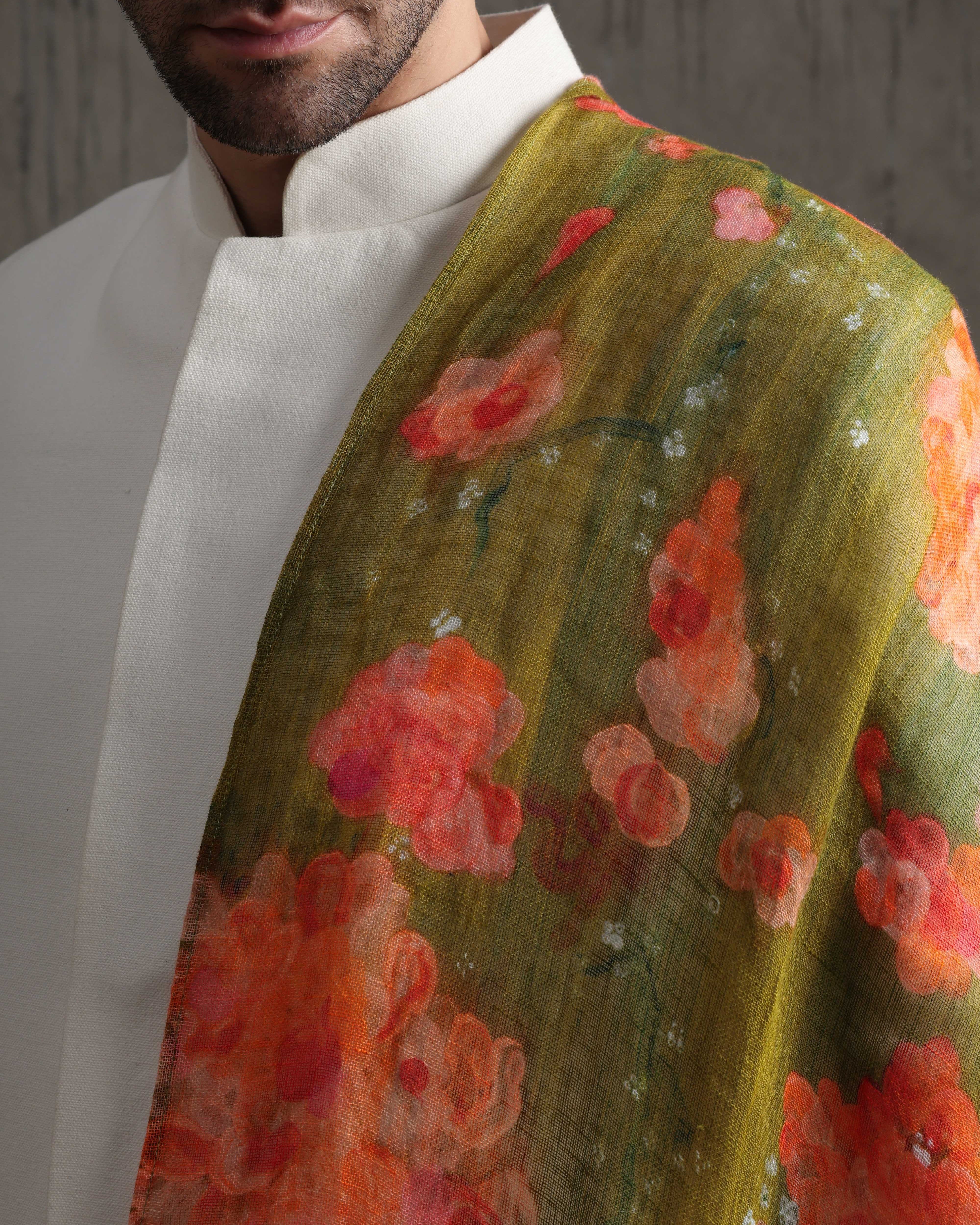 Bougainvillea & Moss Dupatta - view 4