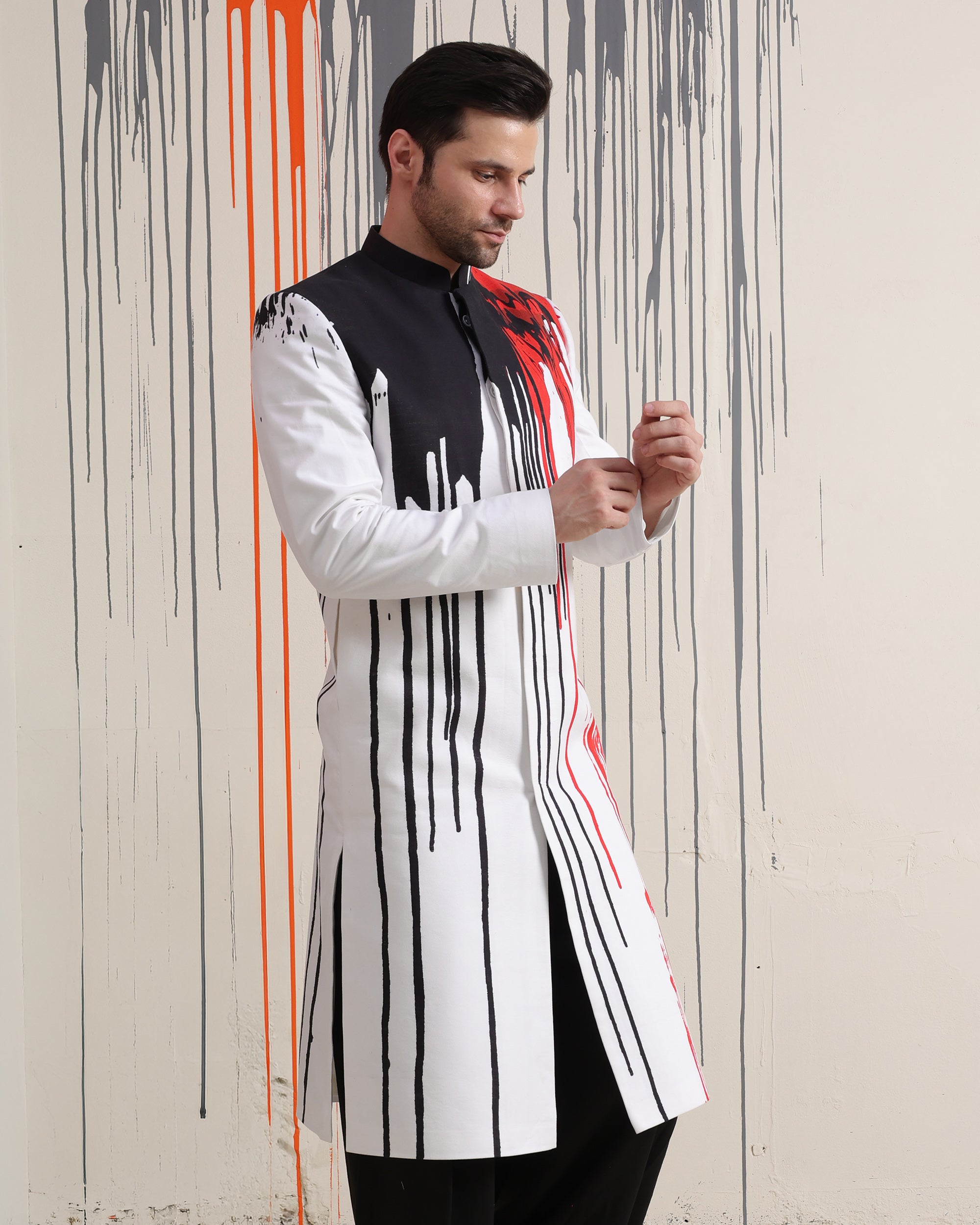 Traces Black White & Red Sherwani - view 3