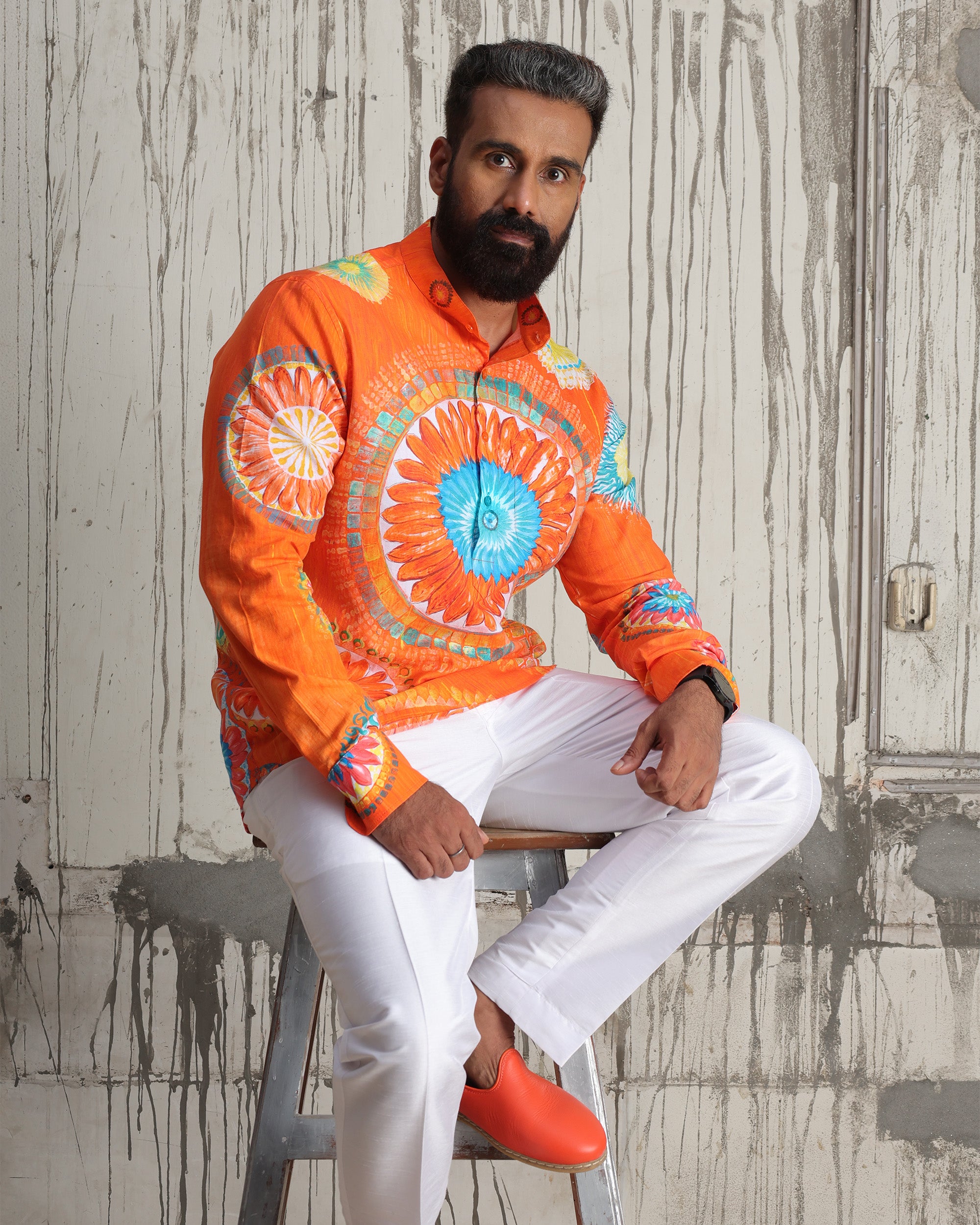 Lotus Mandala Mandarin Collar Shirt - view 4