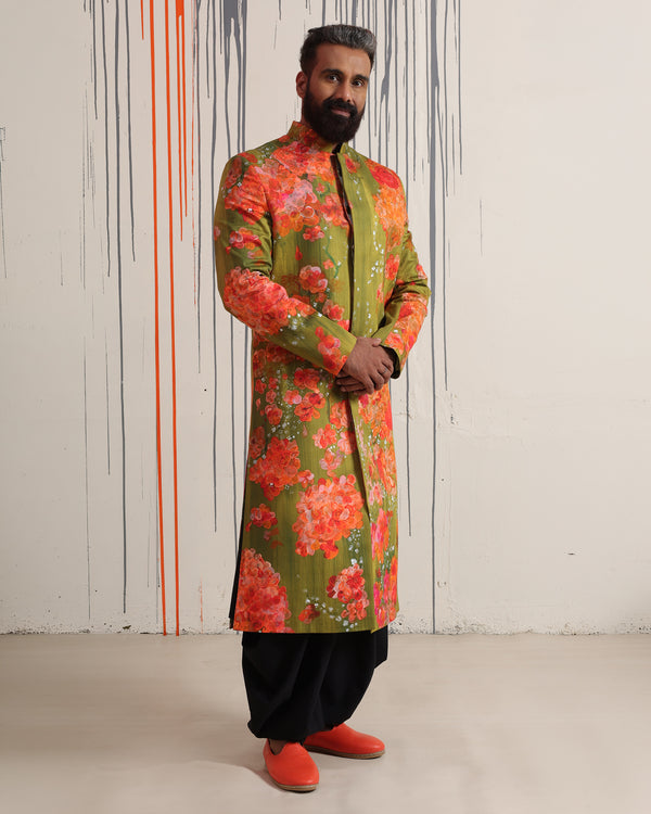 Bougainvillea & Moss Sherwani