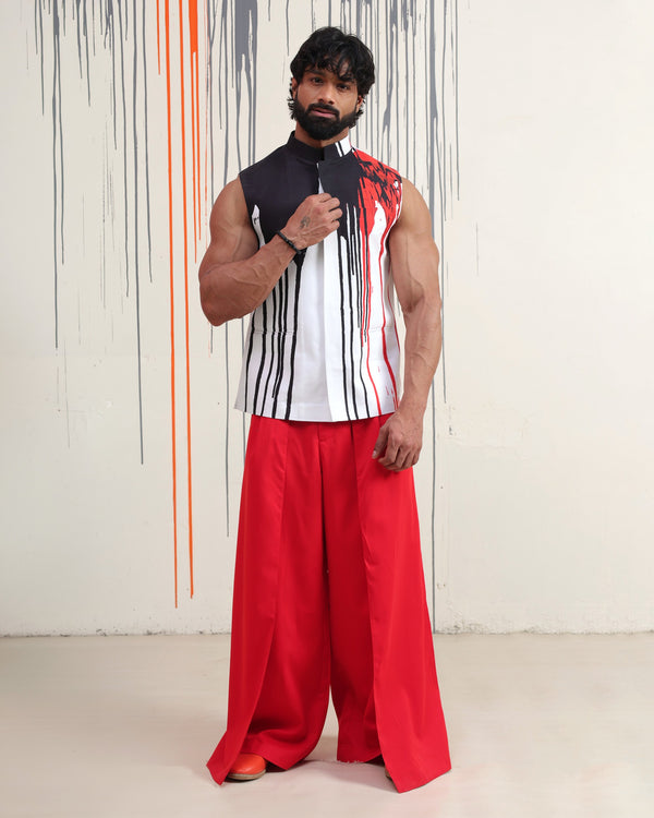 Traces Black White & Red Vest