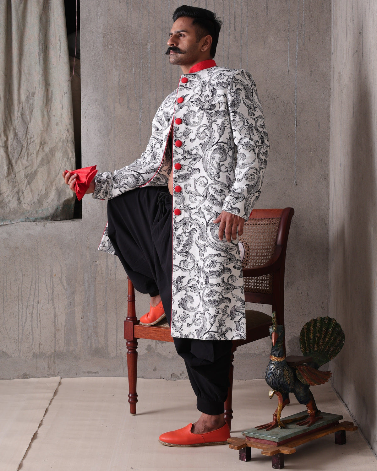 Scroll with Red Collar Sherwani, lifestyle