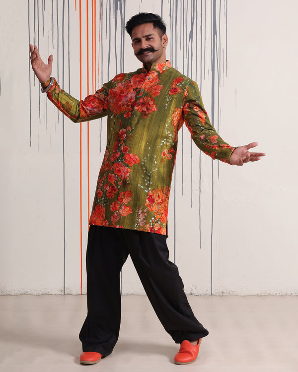 Bougainvillea & Moss Mid-Length Kurta