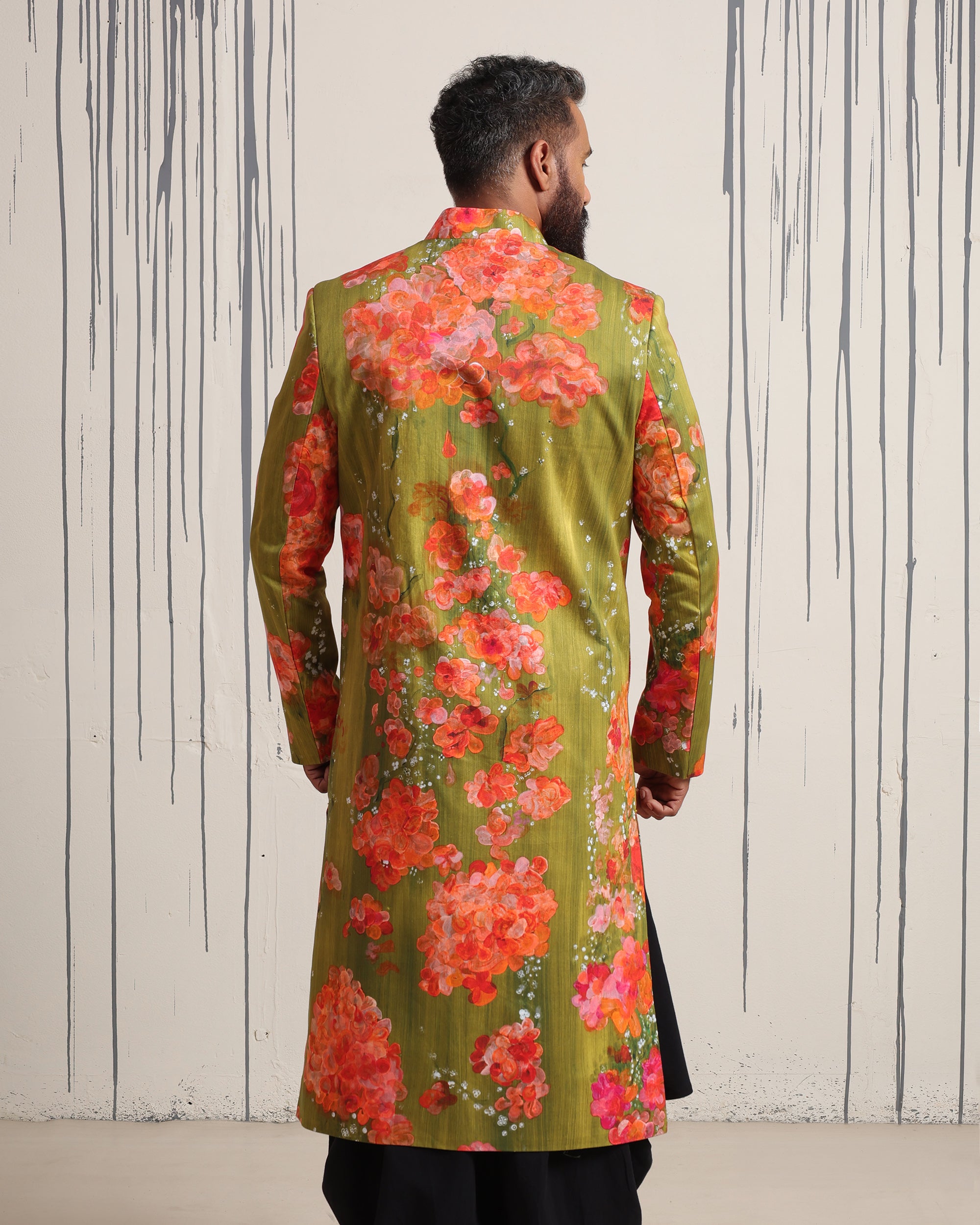 Bougainvillea & Moss Sherwani - view 2
