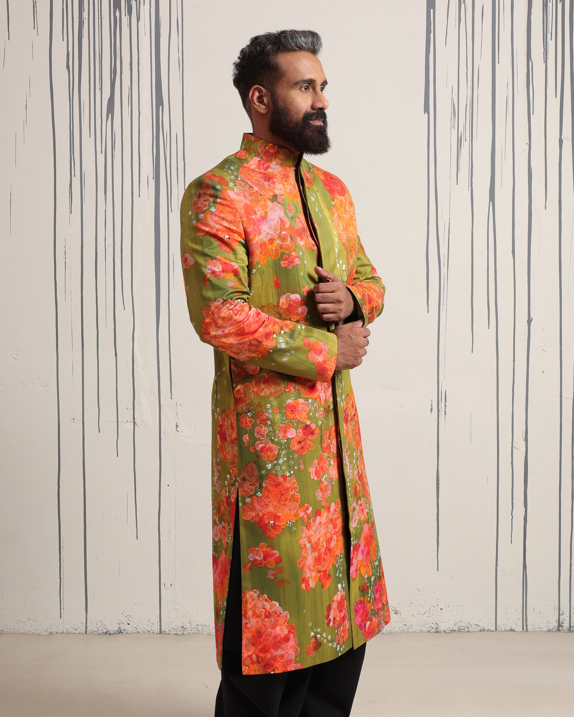 Bougainvillea & Moss Sherwani - view 3