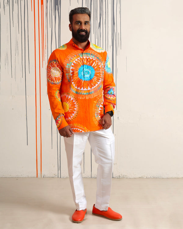 Lotus Mandala Mandarin Collar Shirt