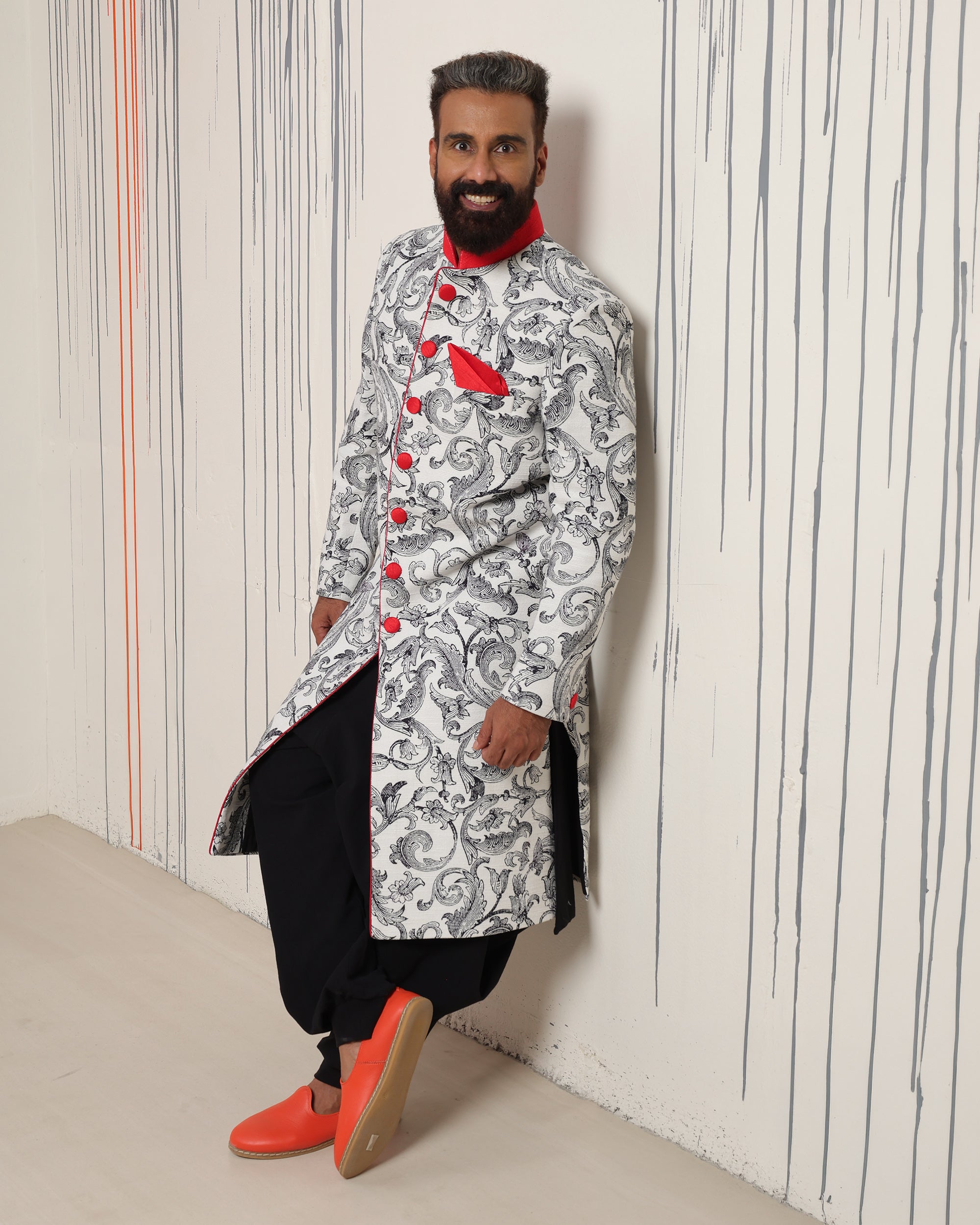 Scroll with Red Collar Sherwani