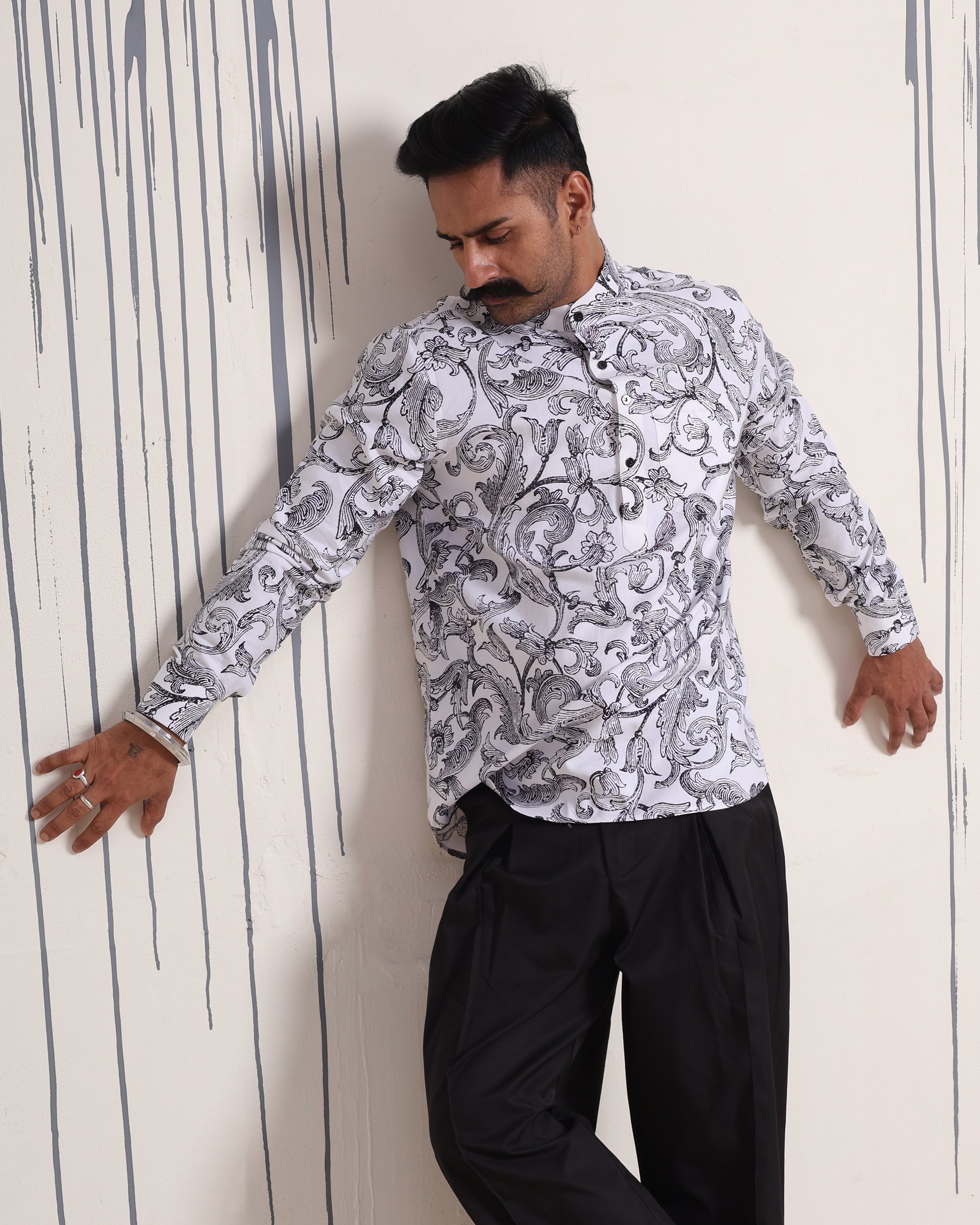 Florentine Scroll Mandarin Collar Shirt - view 6