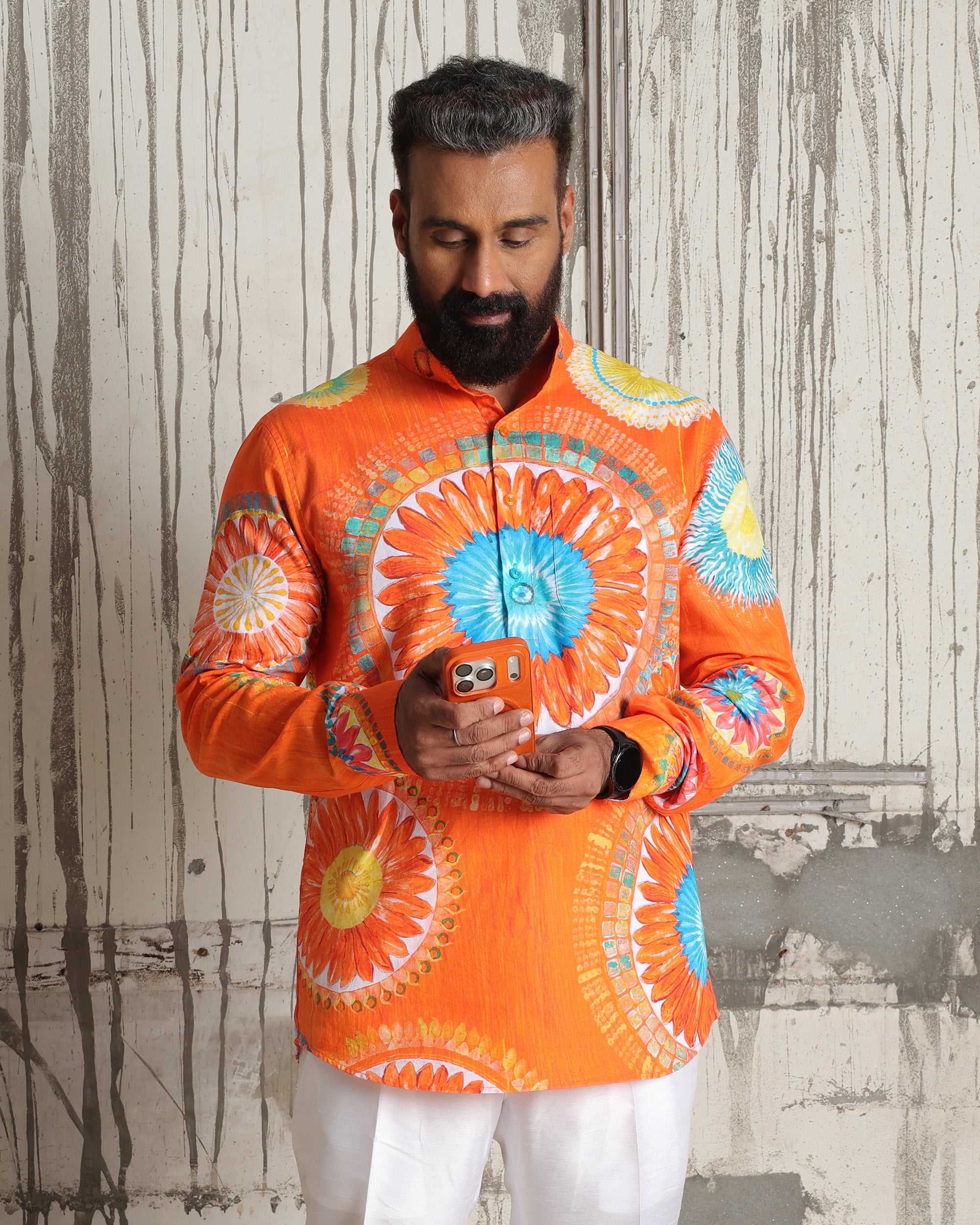 Lotus Mandala Mandarin Collar Shirt - view 5