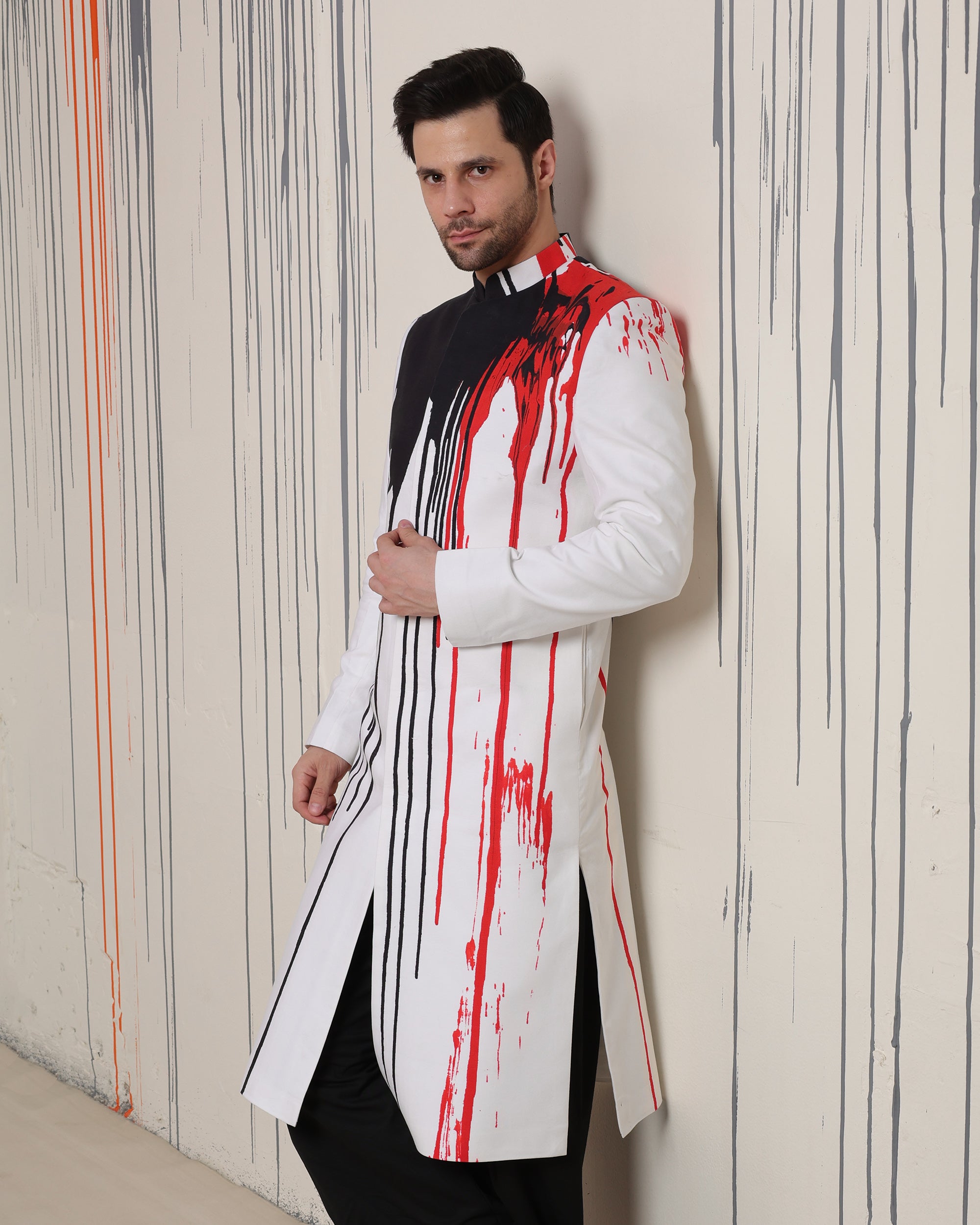 Traces Black White & Red Sherwani - view 5