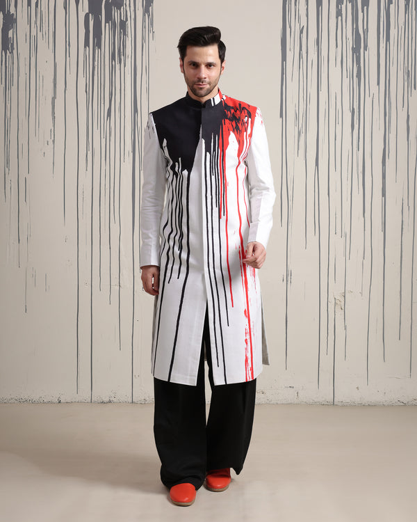 Traces Black White & Red Sherwani
