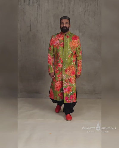 Bougainvillea & Moss Sherwani - reel