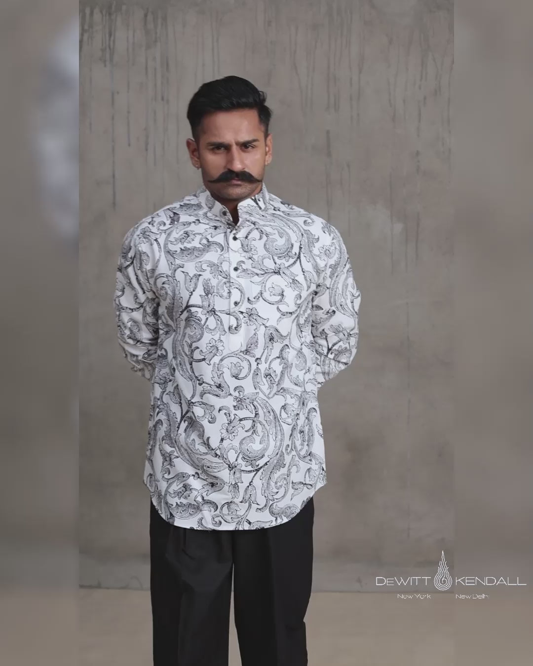 Florentine Scroll Mandarin Collar Shirt - reel